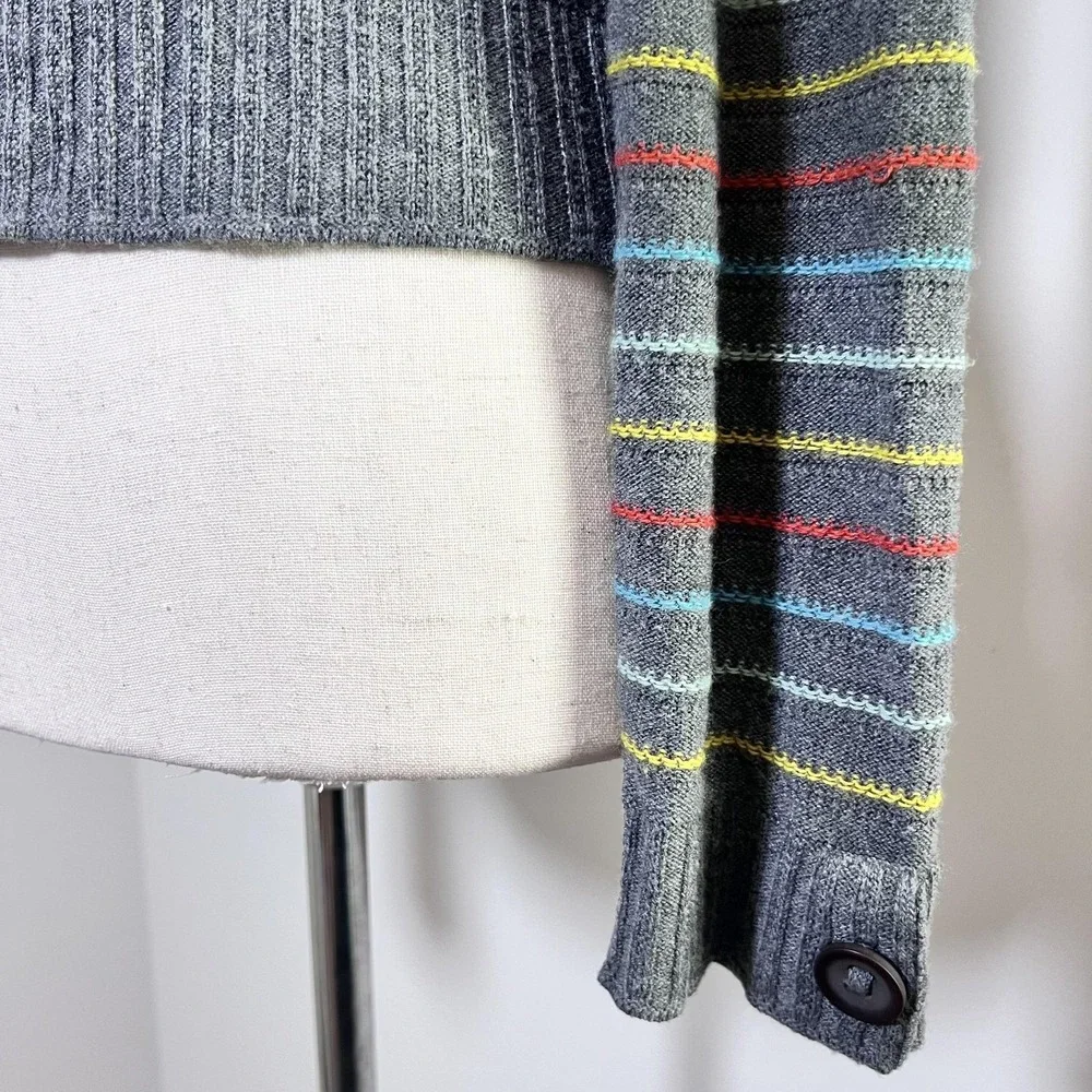 Anthropologie Sweater Womens Gray Striped Wool Cashmere Scoop Neck Pullover - Picture 8 of 9